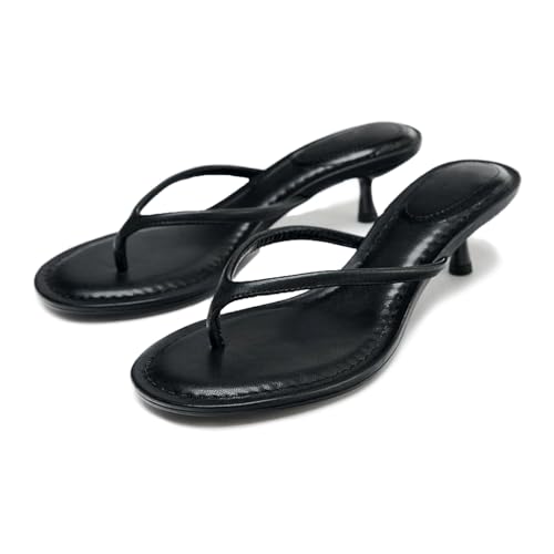 Lymphvity Offene Flip-Flops mit runder Zehenpartie für Damen, Kätzchen-Absätze, Sandalen, bequem, Sommer, Slipper, Zehensandalen mit Zehen, Sandalen mit Memory-Schaum, Schwarz, 41 EU von Lymphvity
