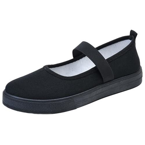 Mary Jane Damen-Schuhe, Segeltuch, runde Zehe, leichte orthopädische Schuhe, mit Fußgewölbeunterstützung, Komfort, lässig, Krankenschwester, Arbeit, flache Schuhe, Schwarz, 39.5 EU von Lymphvity