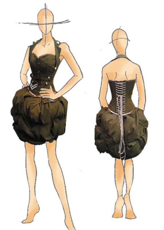 steampunk Korsett Und Rock - Militär-Kostüm-streitkräfte Cosplay. Auf Bestellung von LyndseyBoutique