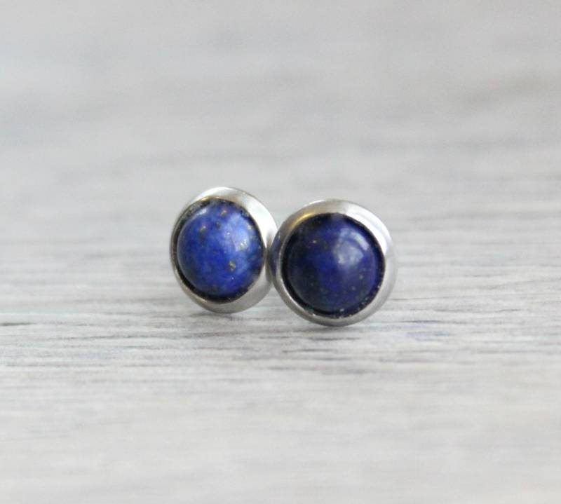 Edelstahl Lapis Lazuli Ohrstecker 6 Mm Edelstein Ohrringe von LyndyLouDesigns