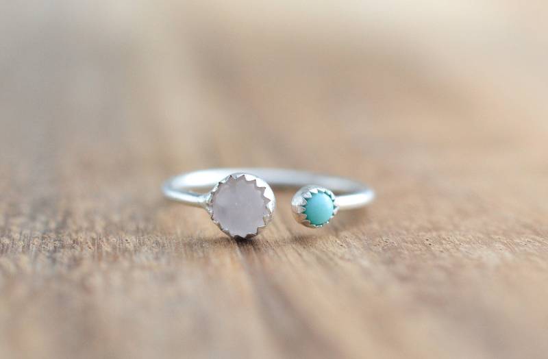 Rosenquarz Und Türkis Sterling Silber Ring Dual Stone Design von LyndyLouDesigns
