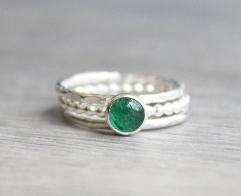 Smaragd Aventurin Ring Set Stapelringe Aus 925Er Silber von LyndyLouDesigns