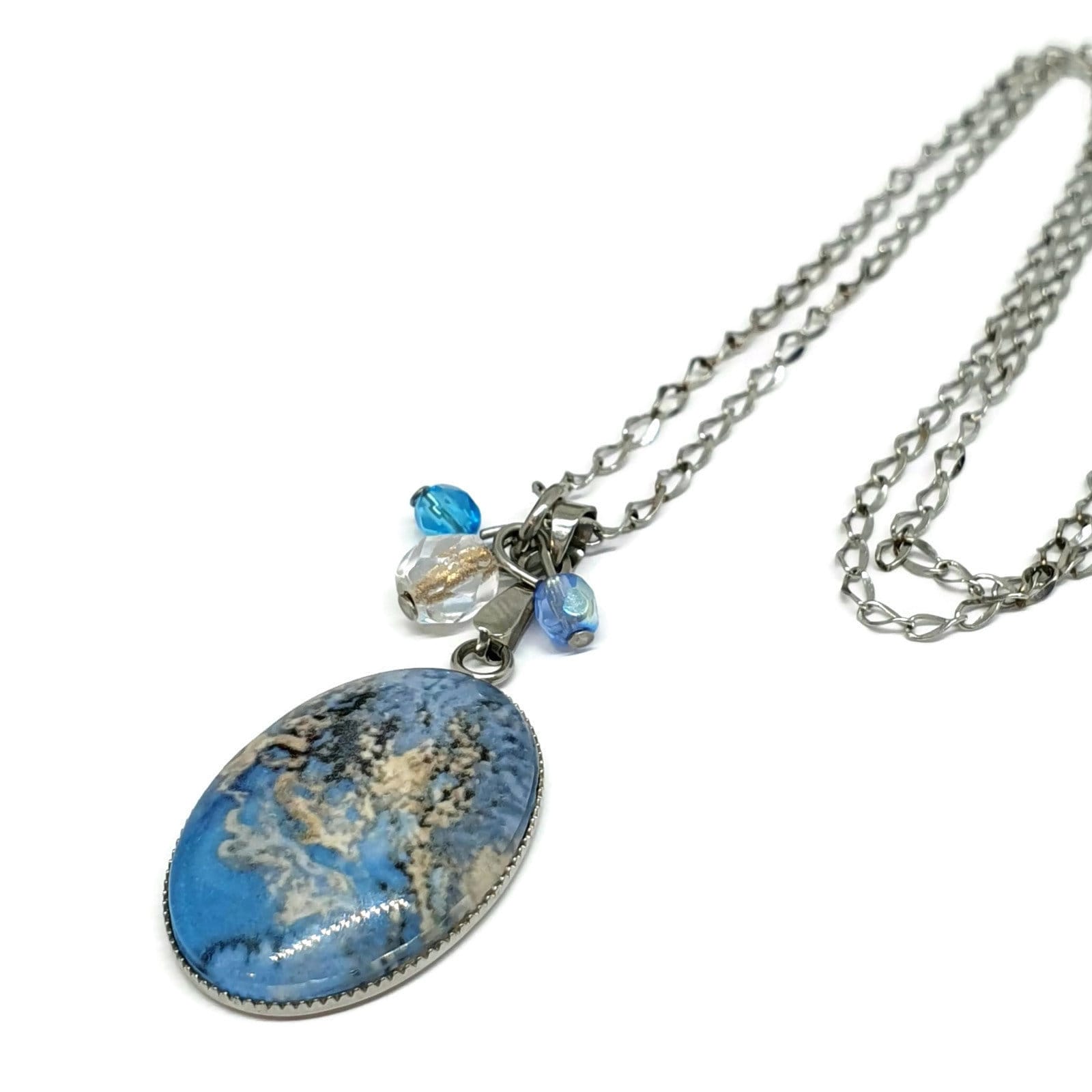 Halskette Feine Frau Cabochon Blau Malerei Abstrakte Kunst Marmoreffekt, Edelstahl, Verstellbare Taille Oder Halskette Feine Frau Cabochon Blau Malerei Abstrakte Kunst Marmoreffekt, Edelstahl, Verstellbare Taille Oder von LyneCrea
