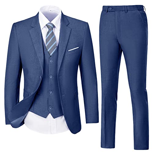 Herrenanzug, einfarbig, zwei Knöpfe, schmale Passform, Anzug-Set für Hochzeit, formelle Business-Anzug, Herren, 3-teiliges Anzug, Blazer, Weste, Hosen-Set, Denim Blau, M von Lynerun