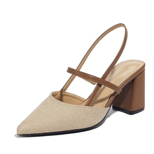 Lyngixko Blockabsatz Sandalen Pumps Chunky Geschlossene Zehen Schuhe für Damen, aprikose, 37.5 EU von Lyngixko