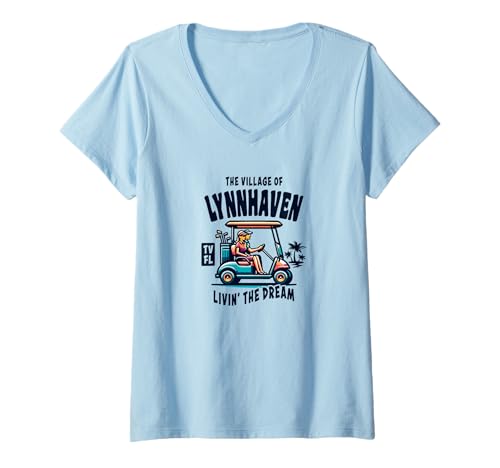 Damen The Village of Lynnhaven Golfwagen-Design T-Shirt mit V-Ausschnitt Damen The Village of Lynnhaven Golfwagen-Design T-Shirt mit V-Ausschnitt von Lynnhaven TV FL USA Designs and Souvenirs