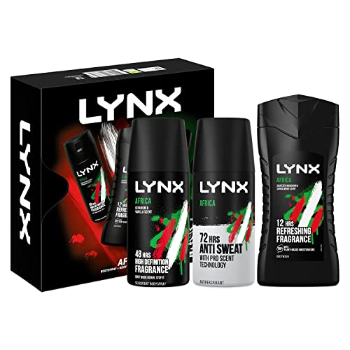 Lynx Africa Retro Limited Edition Trio Anti-Transpirant Deodorant für Männer 48h Duft und Körperspray mit Duschgel Geschenkset für Him3 Stück von Lynx