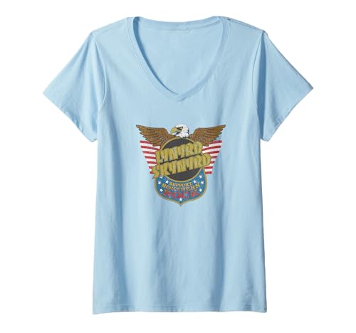 Damen Lynyrd Skynyrd Adler Support Badge US Flag Rock 70er Jahre Southern T-Shirt mit V-Ausschnitt von Lynyrd Skynyrd