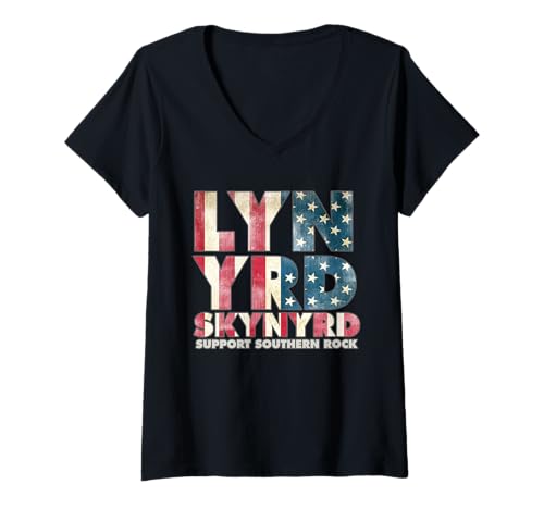 Damen Lynyrd Skynyrd Flagge Logo US Stars Stripes 70er Jahre Southern Rock T-Shirt mit V-Ausschnitt von Lynyrd Skynyrd