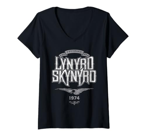 Damen Lynyrd Skynyrd Freebird Retro Logo 1974 Rock Musik 70er Jahre Geschenke T-Shirt mit V-Ausschnitt von Lynyrd Skynyrd