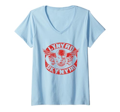 Damen Lynyrd Skynyrd Red Biker Skull Retro Rock Band Design Geschenke T-Shirt mit V-Ausschnitt von Lynyrd Skynyrd