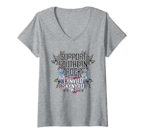 Damen Lynyrd Skynyrd Retro Style Support Southern Rock 70er Jahre Geschenke T-Shirt mit V-Ausschnitt von Lynyrd Skynyrd