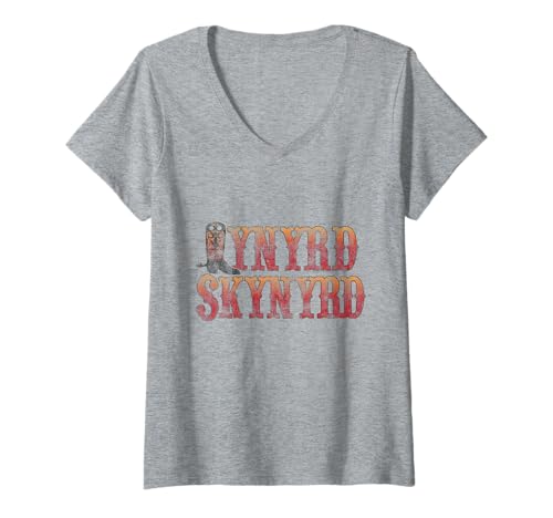 Damen Lynyrd Skynyrd Vintage Boot Cowboy Retro Rock Logo 70er Jahre Geschenke T-Shirt mit V-Ausschnitt von Lynyrd Skynyrd