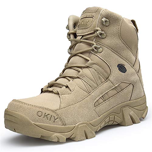 Lyoridra Herren Wanderschuhe Kampfstiefel Armee Tactical Boot Outdoor Trekking Schuhe, Beige, 39 EU von Lyoridra