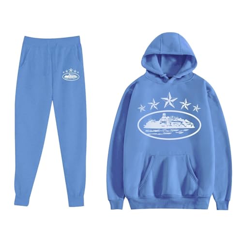 Lyoveu Generic Corteiz Anzug Set Mit Hoodie Und Hose,Jogginganzug 2 Teilig Tracksuit FüR Jogger(Color:Blue,Size:L) von Lyoveu