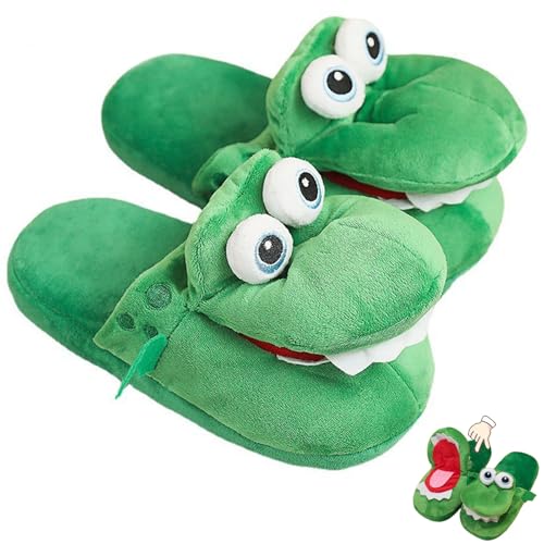 Krokodil Hausschuhe Mit Öffnendem Mund - Plüsch Pantoffeln für Herren Und Damen, Winter Cartoon-Schlappen, Spaß Und Lustige Warme Schuhe von Lyoveu