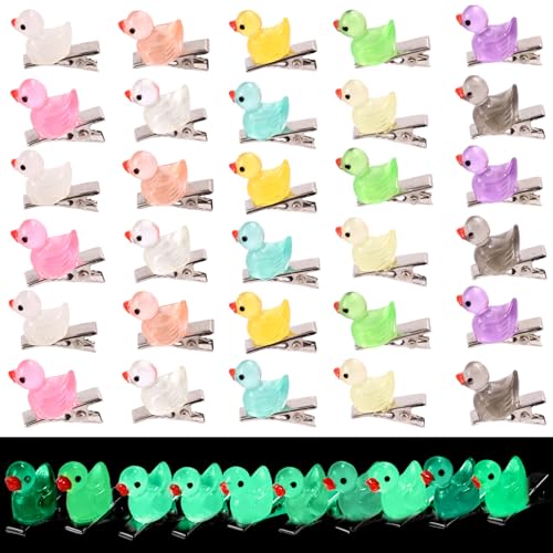 40 Stück Mini Haarspangen in Form von Leuchtenden Enten aus Kunstharz, 10 Farben Süße im Dunkeln Leuchtende Enten Haarnadeln für Mädchen und Frauen Zubehör für Musikfestivals Rave Partys von Lyreh