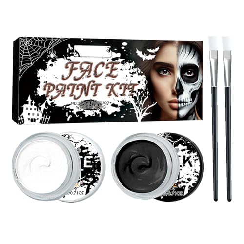 Halloween Gesichtsfarbe, schwarz und weiß, Make-up-Palette mit Bürsten, schwarz-weißes Gesichts-Make-up, großes Fassungsvermögen, Skelett-Vampir-Make-up-Set für Erwachsene von Lyricalist