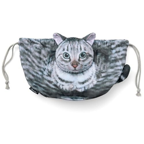 Kosmetiktasche für Katzen für Damen - Einzigartige Katzenkosmetiktasche, lustige Kulturtasche in Kätzchenform mit Kordelzug | Münzbeutel in süßer Katze,, Graue Katze., Se référer au descriptif, Siehe von Lyricalist