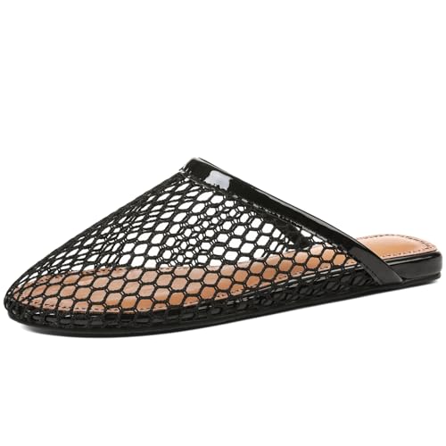 Damen Mesh Pantoletten Atmungsaktive Slip-On Net Flats Leichte Mesh Ballerinas für Frauen für Freizeit oder Indoor Wear, Schwarz, 37.5 EU von Lyrisiphy