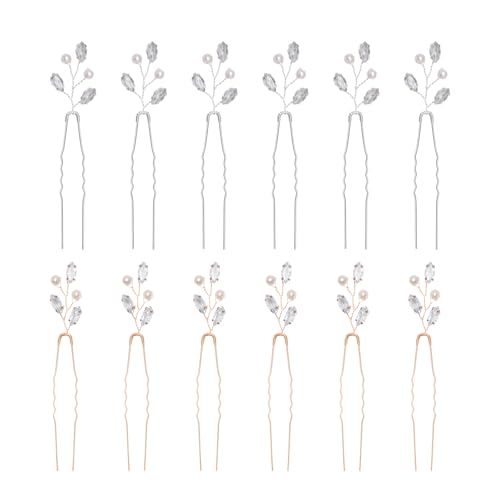 Lystaii 12 Stück Perlenkristall-Haarnadeln Strass Hochzeit Haarspangen für Frauen und Mädchen Braut Brautjungfern Zubehör U-förmige Pins Bobby Deko von Lystaii