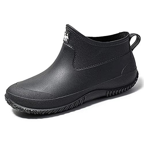 Lyuu Gartenschuhe Unisex Gummistiefel Regenstiefel Wasserdicht Leicht Outdoor Spaziergang Kurz Stiefeletten Herren oder Damen (A-Schwarz, numeric_35) von Lyuu