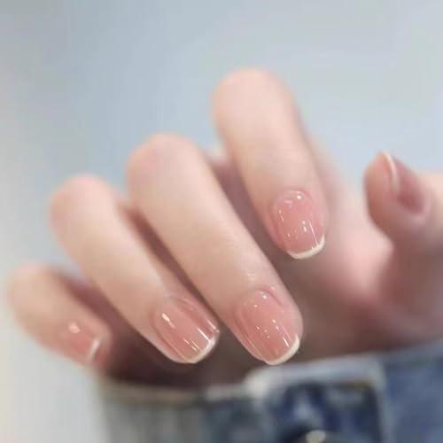 24 Stück Press-On Nägel Kurz Eckig – Rosa Blau French Tips | Full Cover Kunstnägel mit Klebepads | Sommer Look | Künstliche Fingernägel für Damen & Mädchen (Rosa W1360) von Lyvora