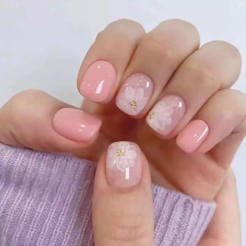 24 Stück Press-On Nägel Kurz Eckig – Rosa Blau French Tips | Full Cover Kunstnägel mit Klebepads | Sommer Look | Künstliche Fingernägel für Damen & Mädchen (Rosa W1467) von Lyvora