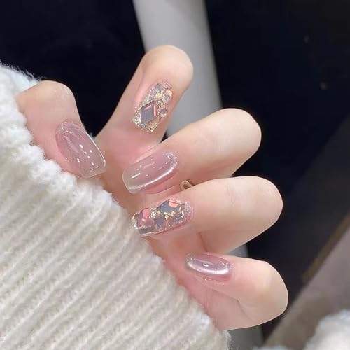 Stück Handgemachte Press-On Nägel, Glossy Milchig & Pink Oval Nägel zum Aufkleben, French Design, Mittel Mandel Fake Nails für Damen, Wiederverwendbar & Natürlich (1351 S, S) von Lyvora