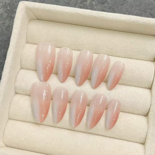 Stück Handgemachte Press-On Nägel, Glossy Milchig & Pink Oval Nägel zum Aufkleben, French Design, Mittel Mandel Fake Nails für Damen, Wiederverwendbar & Natürlich (1790 M, M) von Lyvora