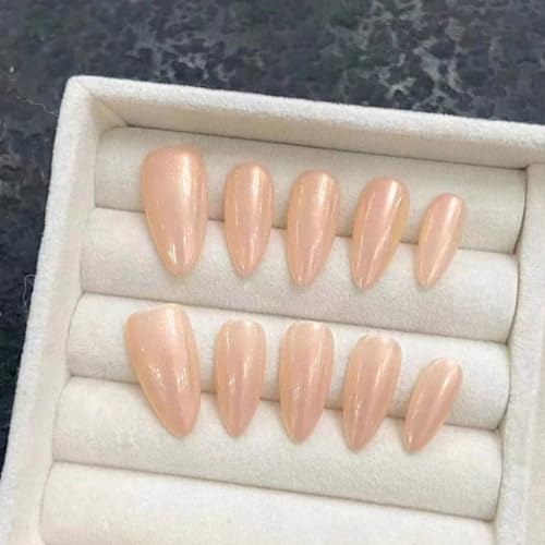 Stück Handgemachte Press-On Nägel, Glossy Milchig & Pink Oval Nägel zum Aufkleben, French Design, Mittel Mandel Fake Nails für Damen, Wiederverwendbar & Natürlich (1795 M, M) von Lyvora