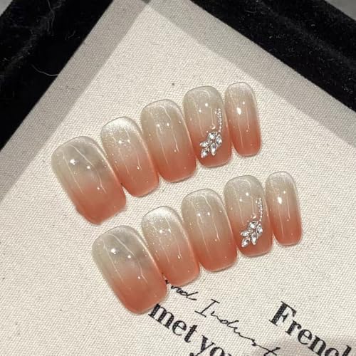 Stück Handgemachte Press-On Nägel, Glossy Milchig & Pink Oval Nägel zum Aufkleben, French Design, Mittel Mandel Fake Nails für Damen, Wiederverwendbar & Natürlich (2731 S, S) von Lyvora