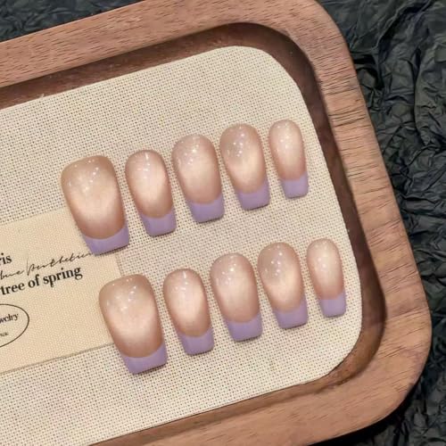 Stück Handgemachte Press-On Nägel, Glossy Milchig & Pink Oval Nägel zum Aufkleben, French Design, Mittel Mandel Fake Nails für Damen, Wiederverwendbar & Natürlich (2802 M, M) von Lyvora