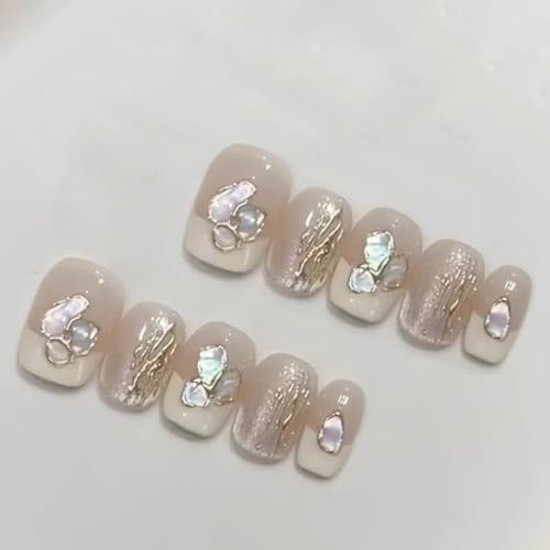 Stück Handgemachte Press-On Nägel, Glossy Milchig & Pink Oval Nägel zum Aufkleben, French Design, Mittel Mandel Fake Nails für Damen, Wiederverwendbar & Natürlich (French Weiß 1371, S) von Lyvora