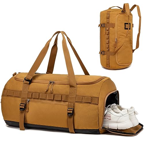 Lyweem Reise Duffle Bag für Herren 60L Sport Duffel Bag Große Größe Weekender Übernachtung Tasche für Frauen Multifunktionale Unisex Turnbeutel mit Schuhfach, Taktisch-Braun, 60L-molle, Reisen, Sport, von Lyweem