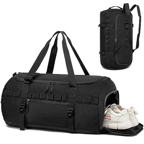 Lyweem Reise Duffle Bag für Herren 60L Sport Duffel Bag Große Größe Weekender Übernachtung Tasche für Frauen Multifunktionale Unisex Turnbeutel mit Schuhfach, Taktisch-Schwarz, 60L-molle, Reisen, von Lyweem