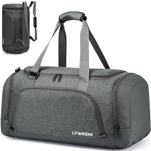 Lyweem Reisetasche mit Schuhfach und Nasstasche, große Reisetasche, Wochenendrucksack für Herren, Sport, Turnbeutel, leichte Übernachtungstasche für Damen, GRAU, 40L Duffle Bag Backpack, von Lyweem