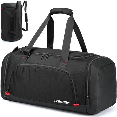 Lyweem Reisetasche mit Schuhfach und Nasstasche, große Reisetasche, Wochenendrucksack für Herren, Sport, Turnbeutel, leichte Übernachtungstasche für Damen, Schwarz, 21 Inch duffle bag, von Lyweem