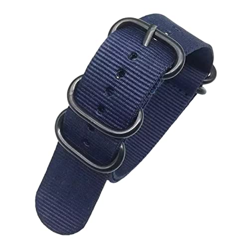 LyzqxHL Smartwatch-Armbänder, Universalarmband, 20/22/24 mm, Herren-Armband aus einfarbigem Nylon for Militäruhren mit schwarzer 5-Ring-Schnalle, gestreiftes Uhrenarmband, Ersatzzubehör(Blue,22mm) von LyzqxHL