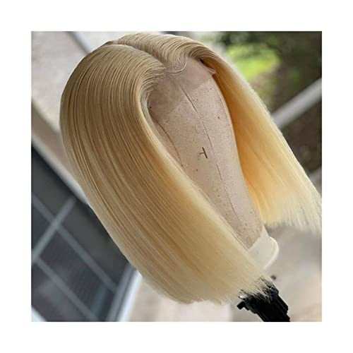 Damenperücken Haarersatz Perücken 13 x 1 gerade Spitzenfront Echthaarperücken blond 613 kurze Bob Perücke brasilianisches Haar for schwarze Frauen vor gezupft 8-16 Zoll Frontal Honig Perücke Perücke f von Lzeal