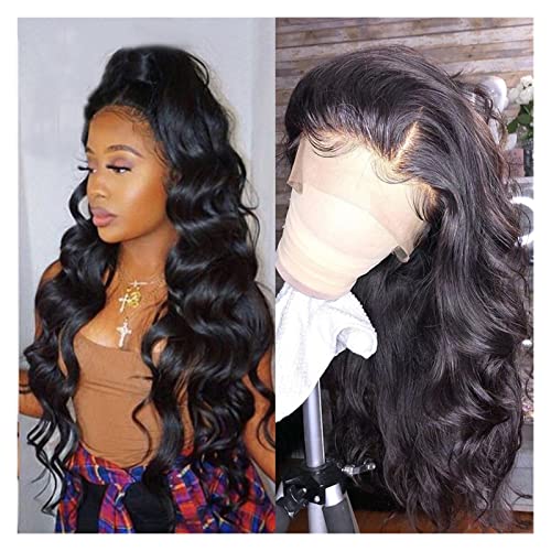 Damenperücken Haarersatz Perücken 360 ​​Spitze Frontal Perücke Echthaar vorgezupft brasilianisches Haar for Frauen Transparente Spitze Frontal Körperwelle Perücke 8-30 Zoll Wellenperücke Perücke für M von Lzeal