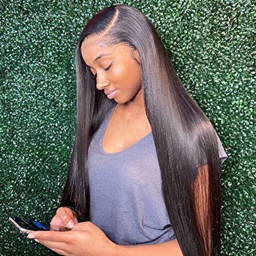 Damenperücken Haarersatz Perücken Gerade Echthaarperücken mit Spitze vorne for schwarze Frauen, 150 % Dichte, vorgezupft, frontal, kurzer Bob, 76,2 cm, brasilianischer Knochen, gerade Echthaarperücke von Lzeal