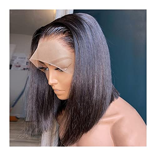 Damenperücken Haarersatz Perücken Kurze Bob-Perücke, Knochen, gerade Echthaar-Perücken, 13 x 4, Lace-Front-Echthaar-Perücken, vorgezupfter Haaransatz, Perücke for Frauen, 4 × 4, kurze, gerade Lace-Fro von Lzeal