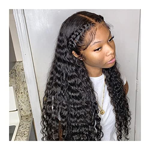 Damenperücken Haarersatz Perücken Lange, tiefe Wellenfrontperücke, 12-32 Zoll, lockiges Echthaar, Perücken for schwarze Frauen, vorgezupfte Perücken, nass und gewellt, 13 x 4 Wasserwellen, HD-Spitzenp von Lzeal