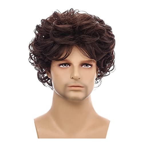 Lzeal Damenperücken Haarersatz Perücken Herren Kurz Lockiges Haar Synthetik Schwarz und Braun Natürlich Flauschig Perücke Faserperücke Cosplay 1St Perücke für Mode (Color : B) von Lzeal