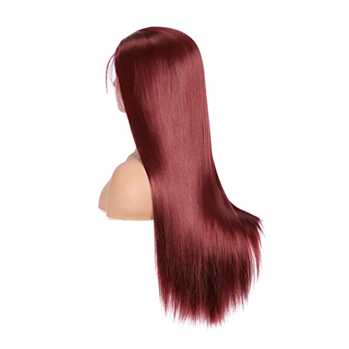 Lzeal Damenperücken Haarersatz Perücken Weinrote Lange Lace-Front-Perücke, seidig, gerade, Synthetik-Perücke for Frauen, Cosplay-Perücken for den täglichen Teil, Stirnbandperücke Perücke für Mode von Lzeal