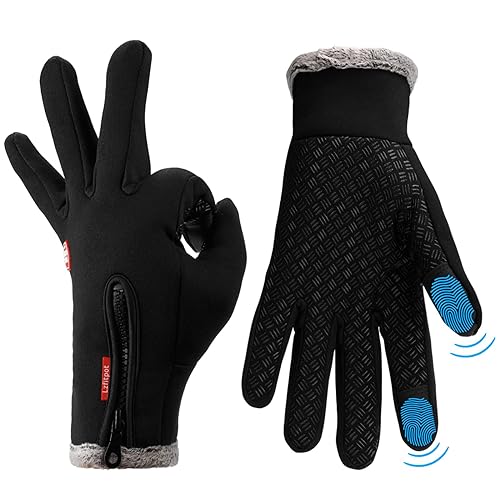 Lzfitpot Unisex Winterhandschuhe Touchscreen Warm Fahrradhandschuhe,Wasserdicht, Winddicht & rutschfest, Schwarz, Gr.- S von Lzfitpot