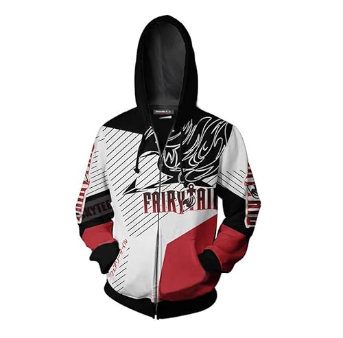 Lzrong Anime Fairy Tail Herren Hoodie Sweatjacke Reißverschluss Hoodie Natsu Dragneel Cosplay Kapuzenpullover Sweatjacke von Lzrong