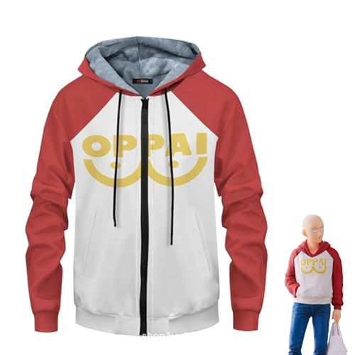 Lzrong One Punch Man Kapuzenpullover mit Reißverschluss Herren Plus Dicke Fleecejacke Casual Sweatshirt Saitama Cosplay Sweatshirt von Lzrong