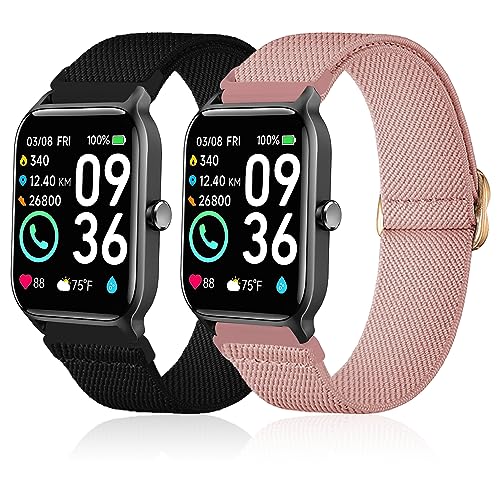 Lzwldan 2 Stück dehnbare Nylon-Uhrenarmbänder, kompatibel mit Woneligo Smart Watch W13, Schlaufen, weiche elastische Bänder für FITVII H56/ENOMIR ID208BT/MILOUZ IDW19 Uhr für Damen und Herren von Lzwldan